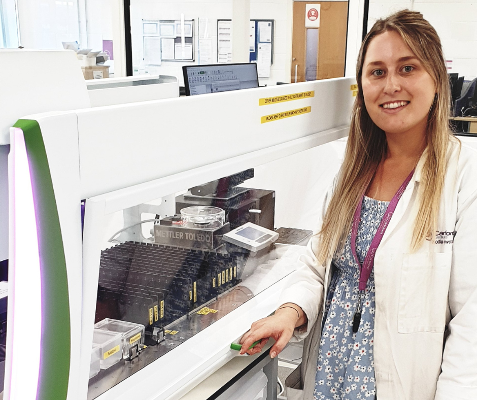 Meet Hollie Haywood, one of Cansford's Laboratory Analysts, with RALPH, the firm's new liquid pipetting robot.